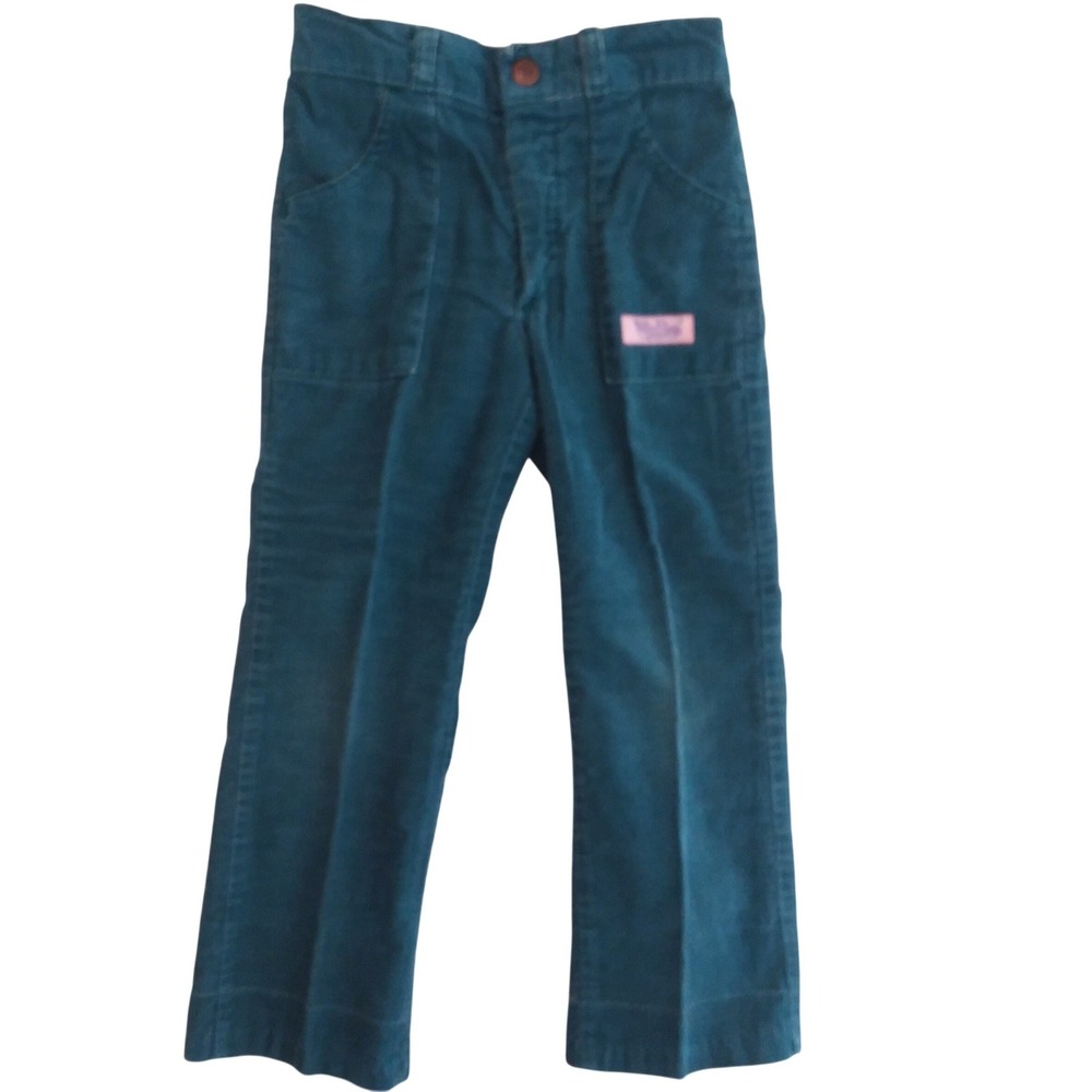 Vintage 70s 80s Miss Piggy Calamity Jane Teal Corduroy Pants Girls Elastic Waist